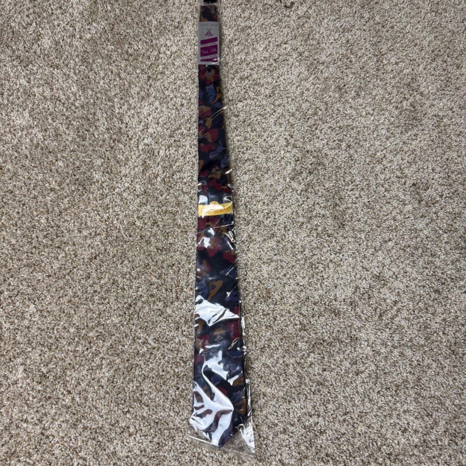 Classy Silk Mens Tie 100 Pure Thai Silk Handmade Abstract Navy Burgundy Gold